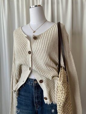 Cream Zara Button-Front Knit Women's Cardigan